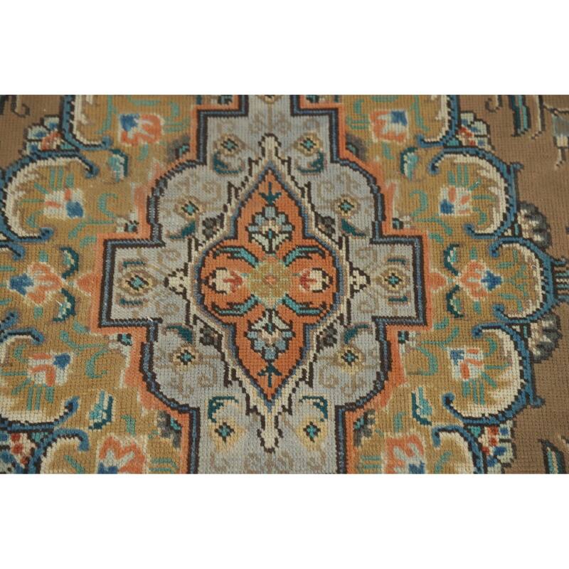 Traditional Brown Tabriz Persian Vintage Rug Handmade Wool Carpet - 4'7" x 6'5"