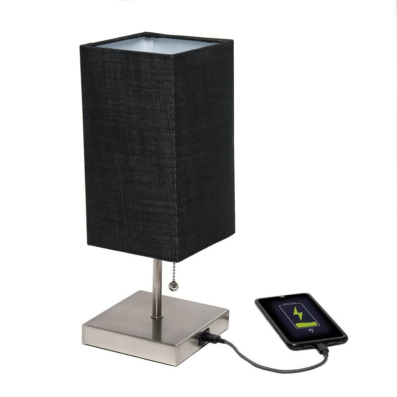 Simple Designs Petite Stick Lamp with USB Charging Port and Fabric Shade 2 Pack Set - 5 x 5 x 14.25 (L x W x H)