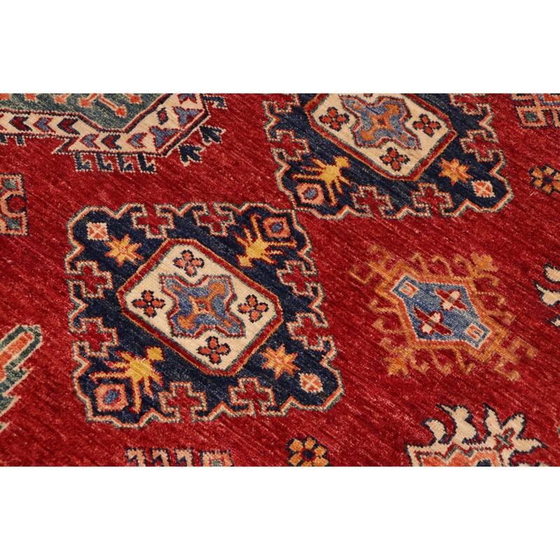 Caucasian Super Kazak Indigo Red/Natural Hand Knotted Wool Rug - 8'10'' x 12'7''
