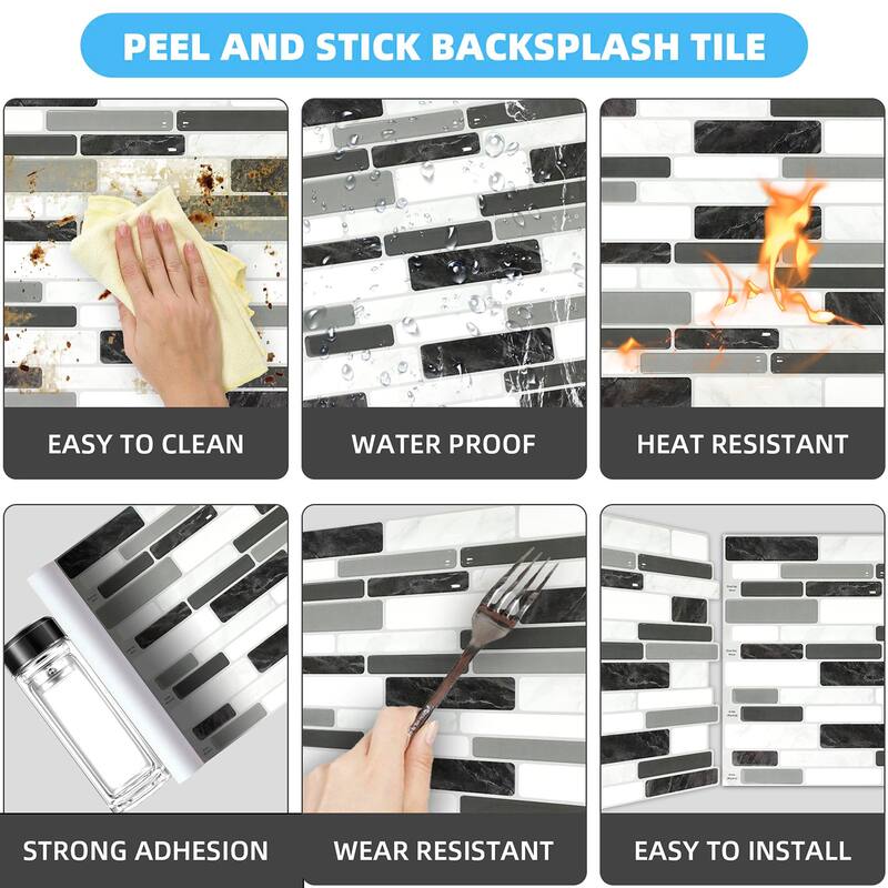 12"x12" Peel and Stick Backsplash Tile for Kitchen, Self Adhesive Wall Tiles Sticker, 10-Sheet