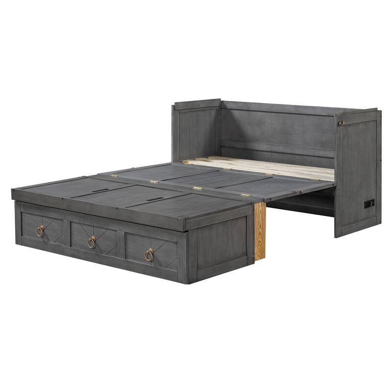 Space-Saving Murphy Bed with USB & Large Drawer