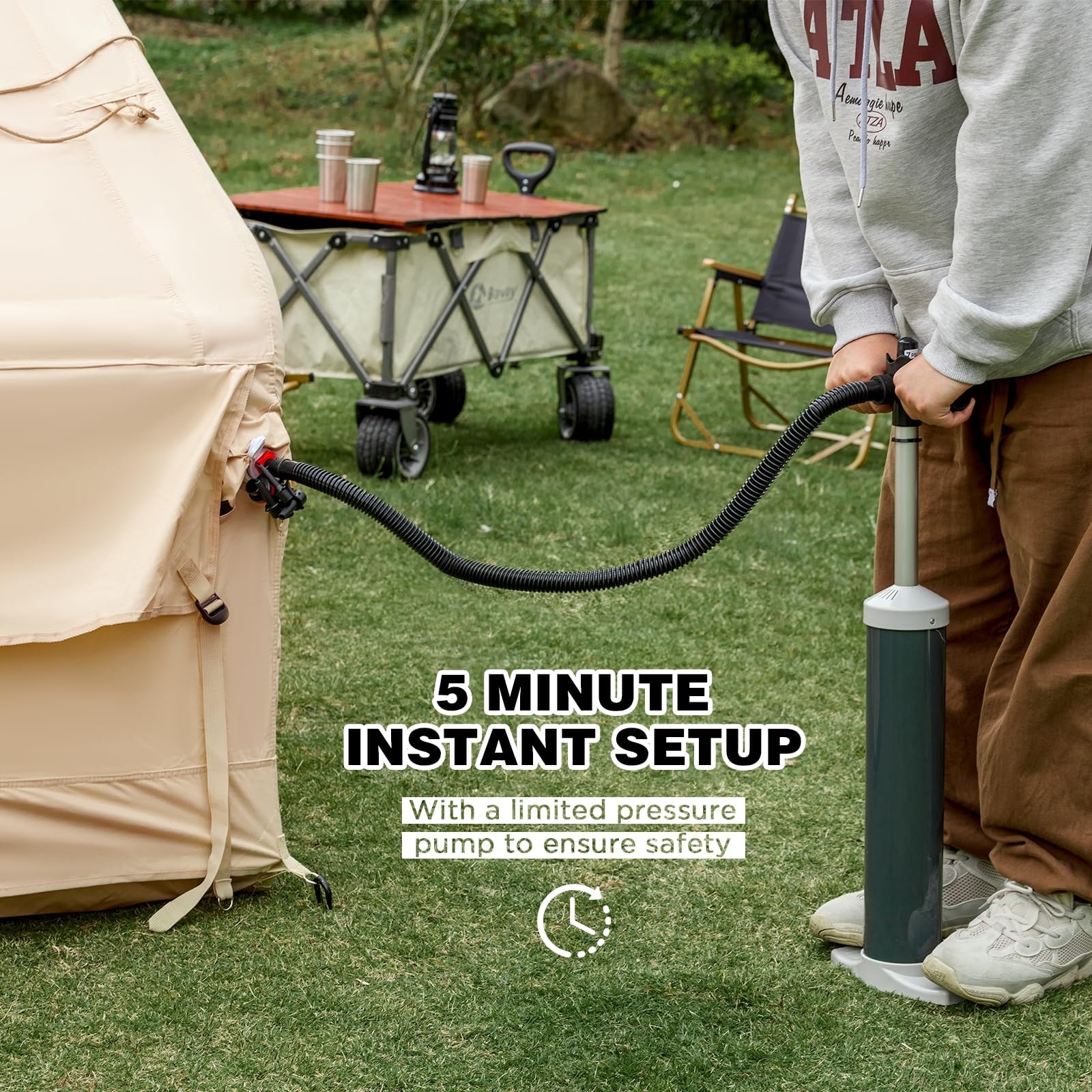 Inflatable tent pump clearance