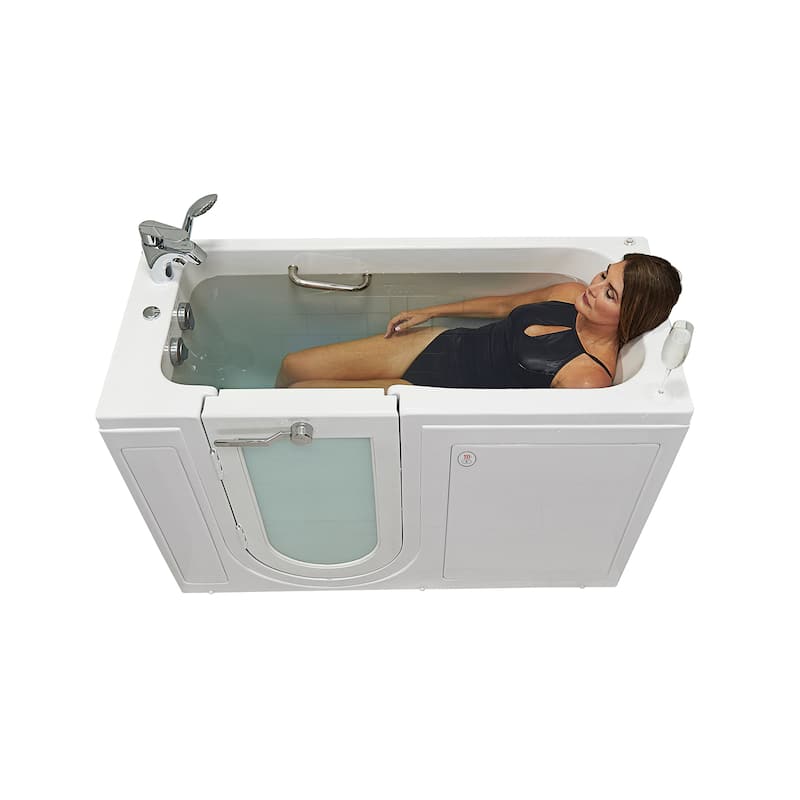 Ella Lounger 27"x60" Acrylic Hydro Massage Walk-In Bathtub with Outward Swing Door, 2 Piece Fast Fill Faucet, 2" Dual Drain