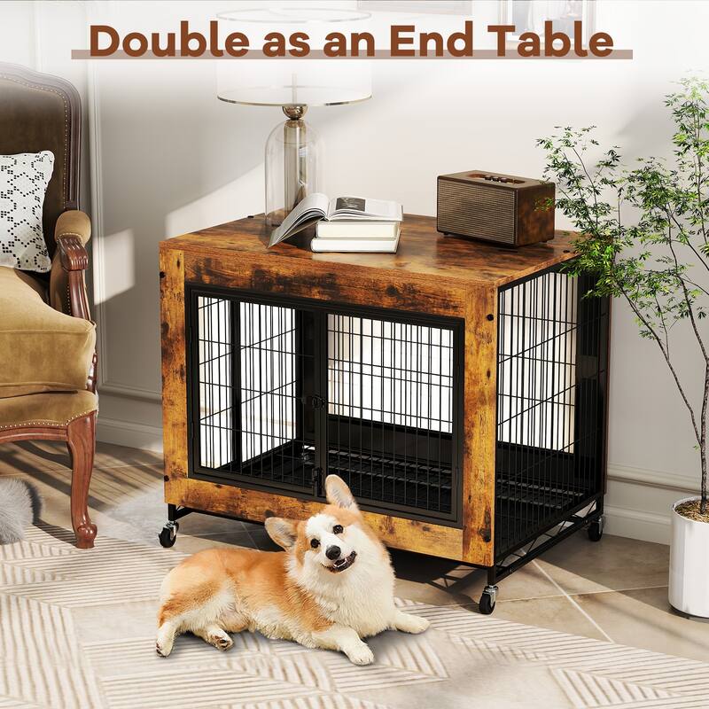 Gymax Dog Crate Furniture Industrial Dog Kennel w/ Flip-up Top