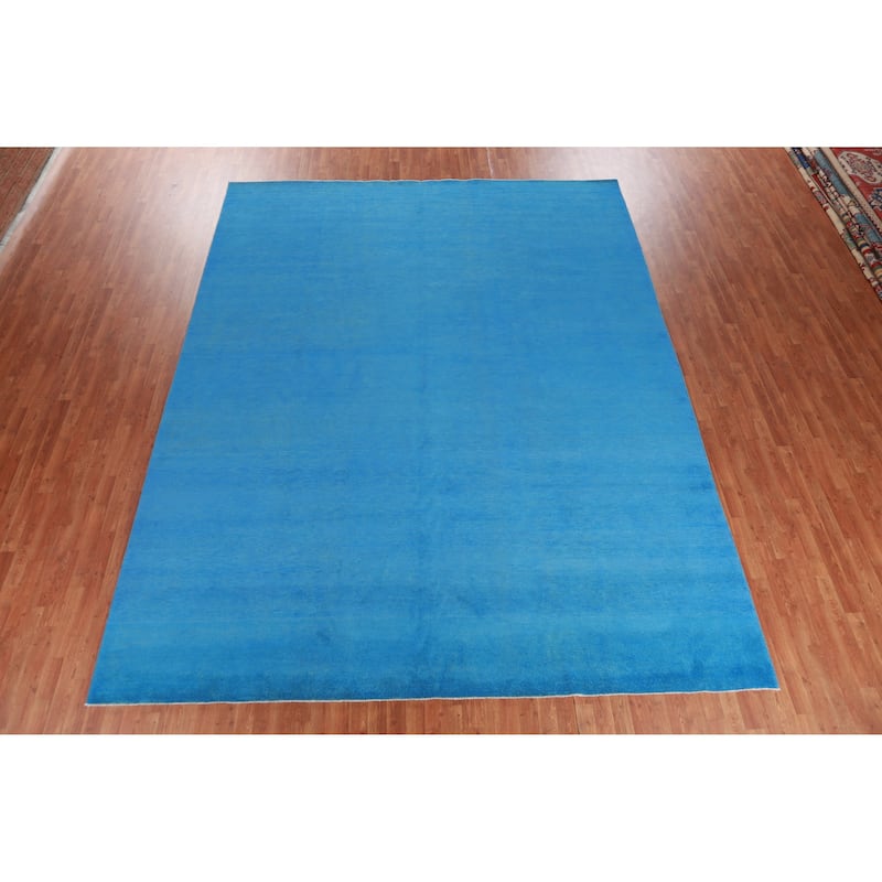 Skye Blue Modern Gabbeh Vegetable Dye Rug Hand-Knotted Wool Carpet - 10'4" x 13'0"