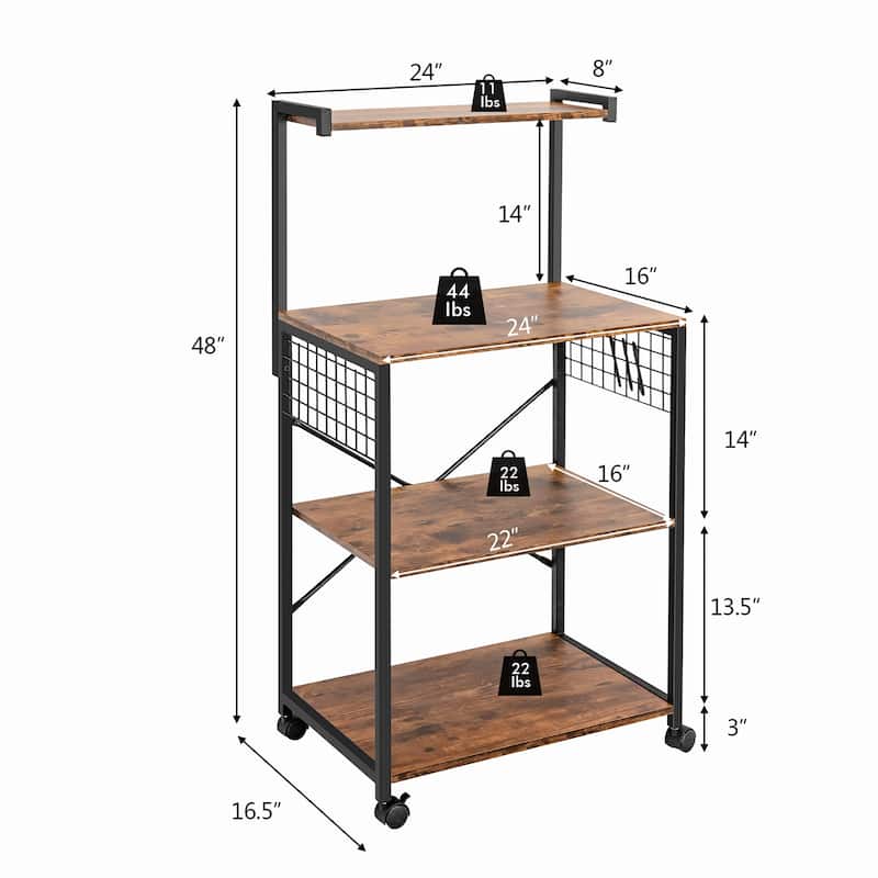 Costway 4-Tier Rolling Bakers Rack Industrial Utility Microwave Oven