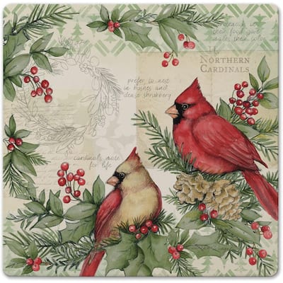 Holiday Cardinal Decorative Heat Tolerant Stone Trivet with Non-Skid Cork Backing 8” Square Artistic, Durable, Wipes Clean