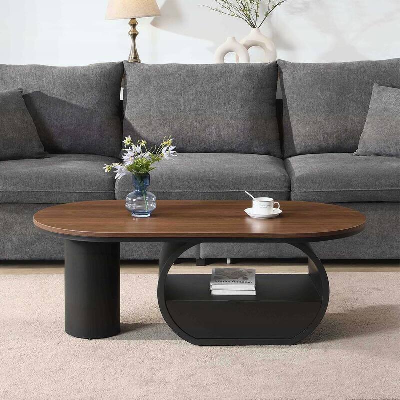 Modern Oval Coffee Table with Storage Drawer,Metal Frame for Living Room Elegance