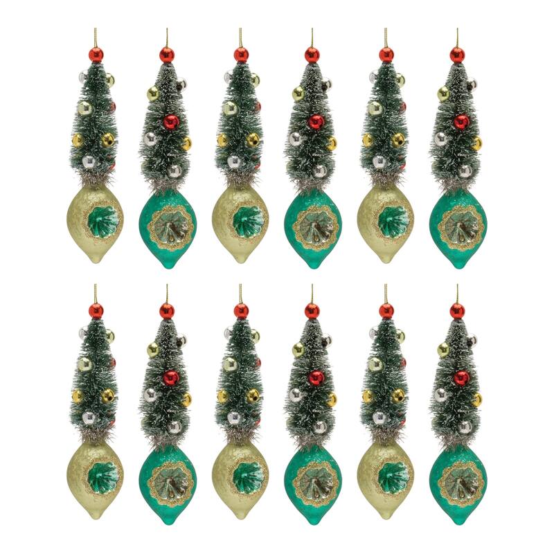 Pine Tree Reflector Christmas Drop Ornaments - 6.5" - 12ct