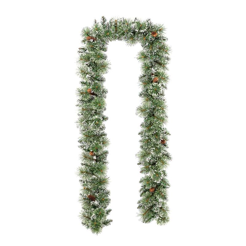 Glitzhome 9ft & 6ft Pre-Lit Frosted Greenery Pinecones Christmas Garland