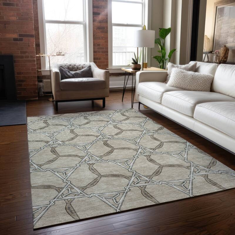 Machine Washable Indoor/ Outdoor Transitional Links Chantille Rug