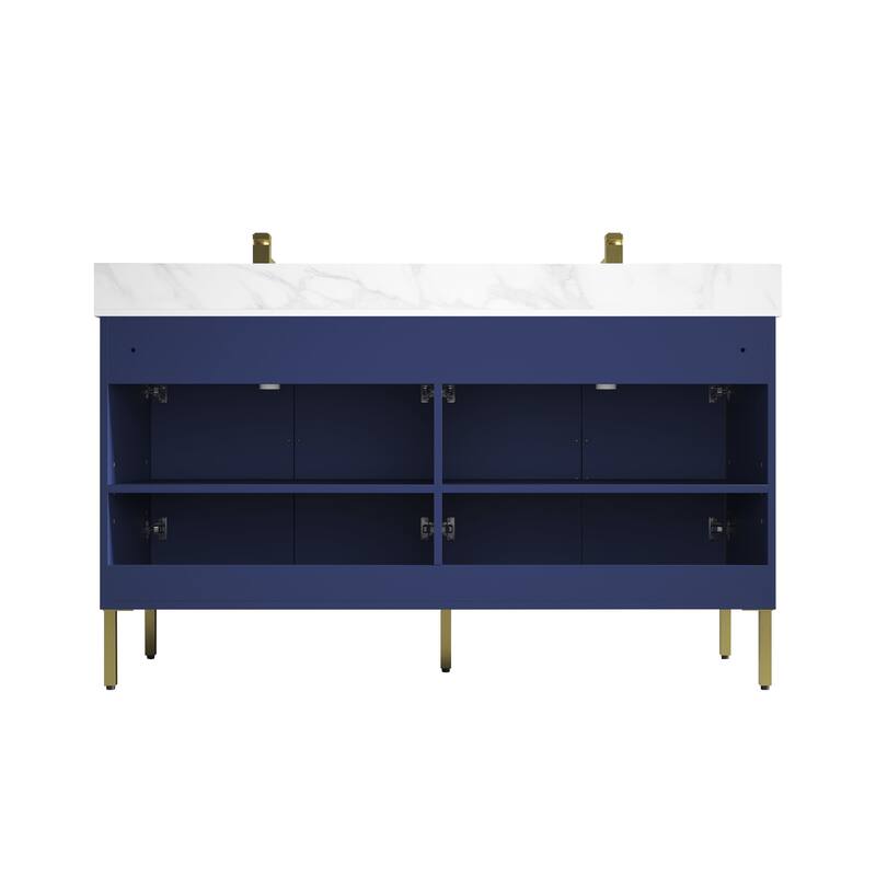 60" Fairy Wht CT Eileen Double sink vanity - Navy Blue