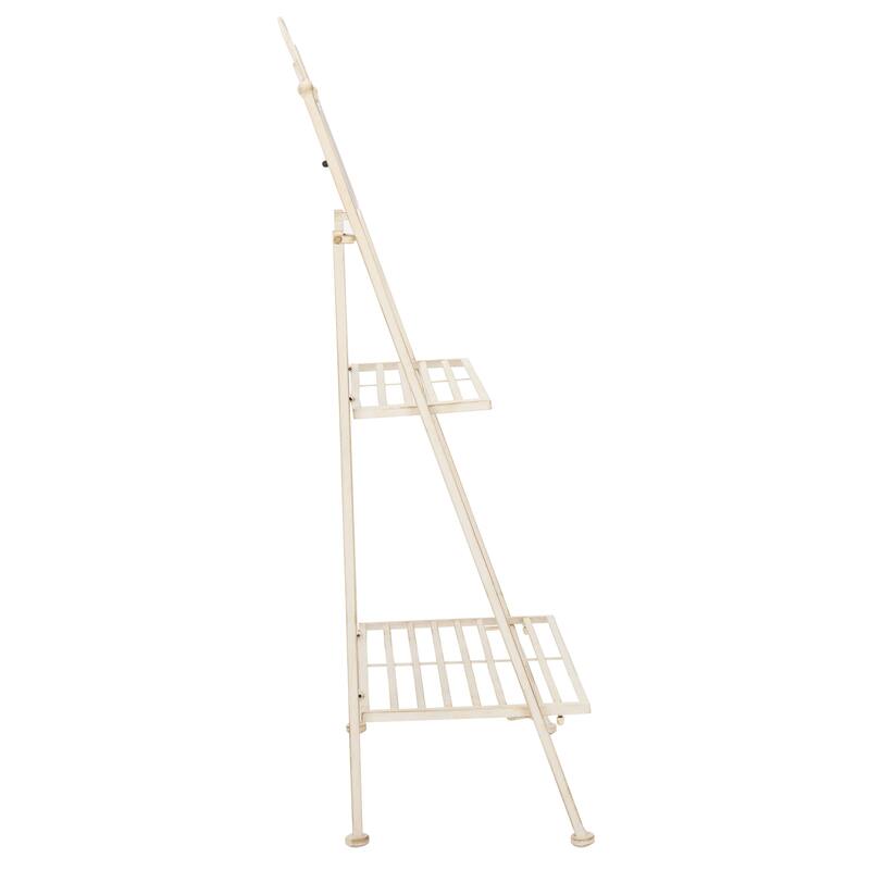 SAFAVIEH Outdoor Nyah Victorian Iron 2-Tier Plant Stand. - 24.5" W x 15.8" L x 43" H - 25Wx16Dx43H