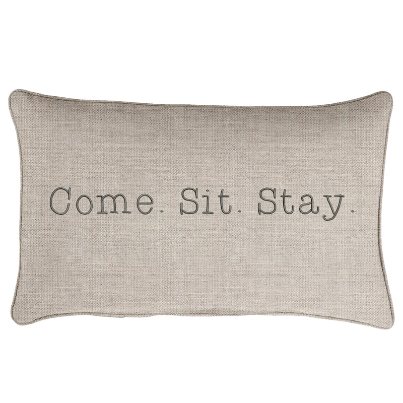 Sunbrella Canvas Embroidered "Come. Sit. Stay." Indoor/Outdoor 13x20 Corded Lumbar Pillow (Single)