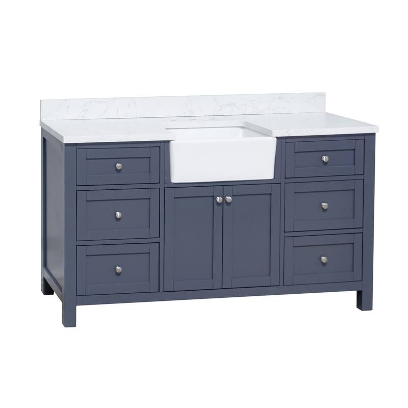 KitchenBathCollection Yorkshire 60" Single Farmhouse Vanity with Engineered Marble Top