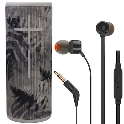 Ultimate Ears BOOM 3 Portable Wireless Bluetooth Speaker (Jungle Grey) + JBL T110 in Ear Headphones Black