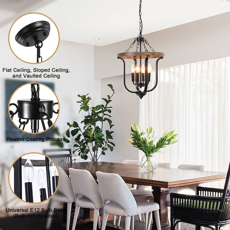 Farmhouse 4-Light Dimmable Cage Pendant Light Candle Chandelier for Kitchen Island