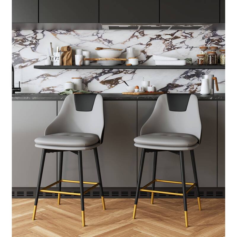 Full Back Upholstered Counter Stool With Metal Frame (Set of 2) - Grey