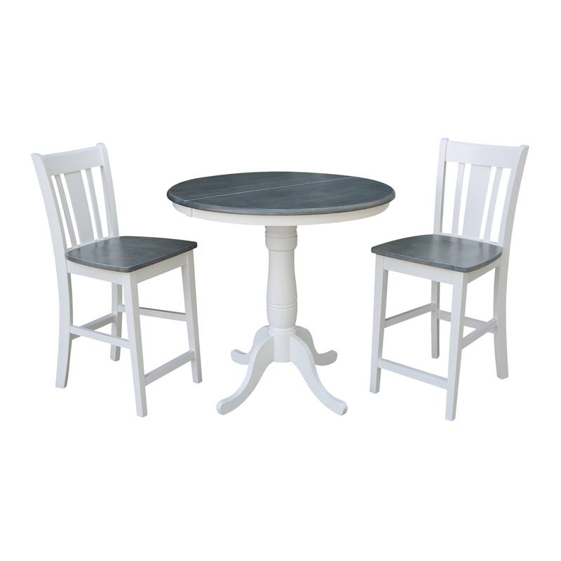 36" Round Extension Dining Table With 2 San Remo Counter Height Stools - Set of 3 Pieces