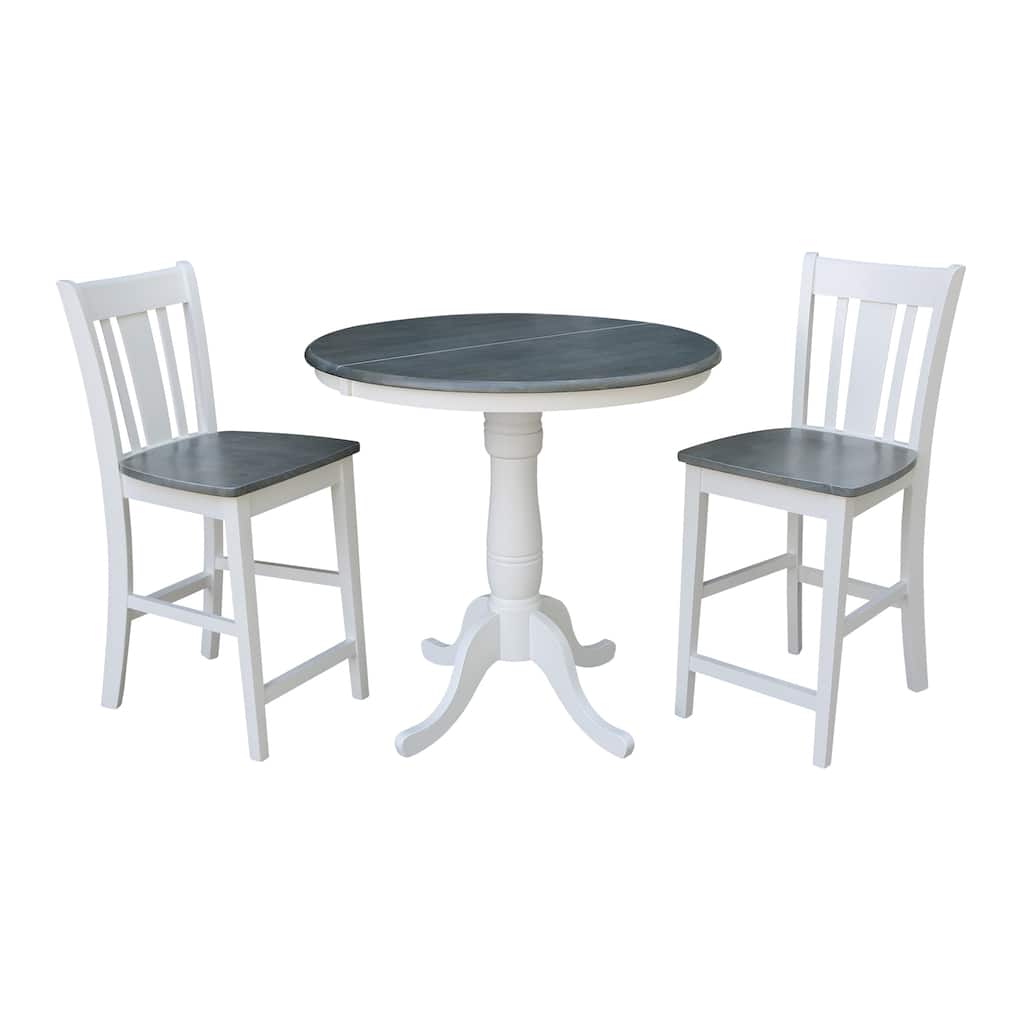 36" Round Extension Dining Table With 2 San Remo Counter Height Stools - Set of 3 Pieces