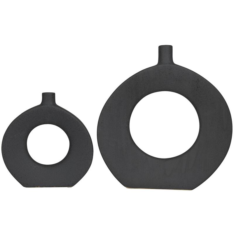 Ceramic Round Donut Shaped Decorative Vase - Set of 2 White or Black - CosmoLiving by Cosmopolitan