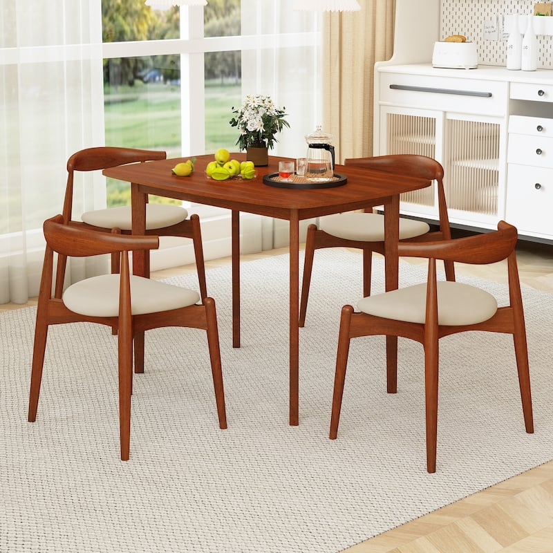 43" Rectangular Walnut Dining Table with Rubber Wood Legs Ideal for Dining or Workspace - 43" x 31" x 30"