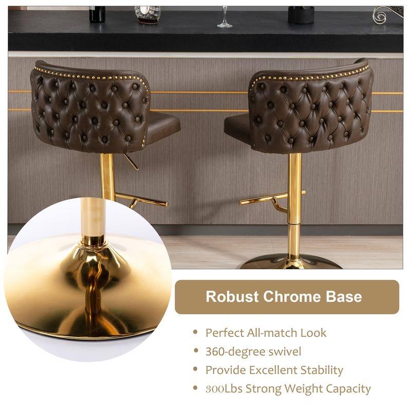 Modern Upholstered Swivel Adjusatble Height Leather Barstools Set of 6