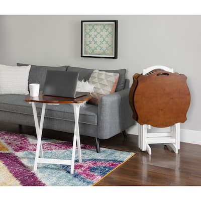 Hazelnut & White 5-Piece Tray Table Set