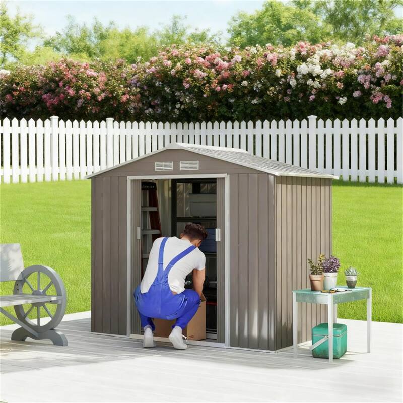 Garden Outdoor Storage Shed Metal Garden Tool with Sloped Roof