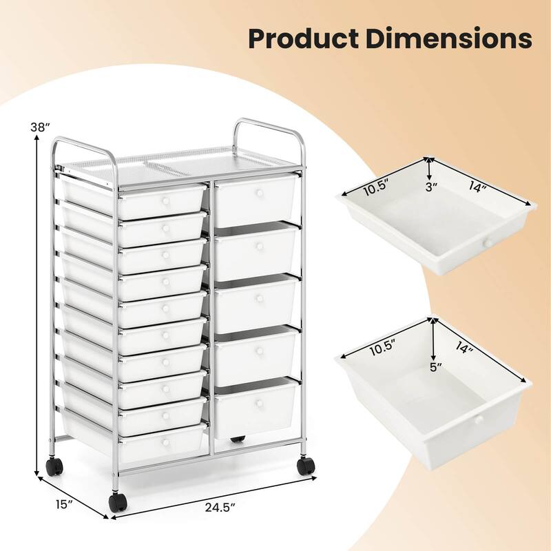 Costway 15-Drawer Trolley with Chrome Plated Metal Frame & Lockable - See Details