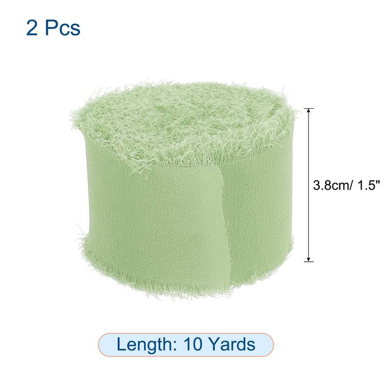 Chiffon Ribbon 1.5" x 10 Yard, Handmade Fringe Ribbon, 2pcs - Grass Green