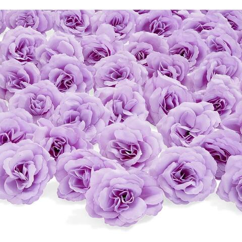 50pc Artificial Fake Purple Silk Rose Flower Head for Wedding Bouquet Home Decor - 3"