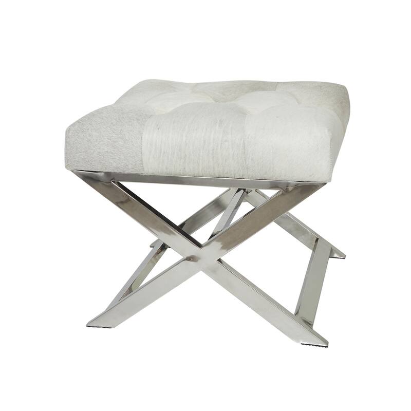 Leather Upholstered Tufted Home Bench with Silver Diagonal Base - Grey - Roche River Decor - Light Grey - 22"W,19"H
