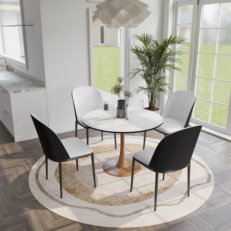 Bristol 31" Modern MDF Tabletop Round Dining Table with Natural Wood Steel Pedestal Base for Kitchen Dining Room Restaurants