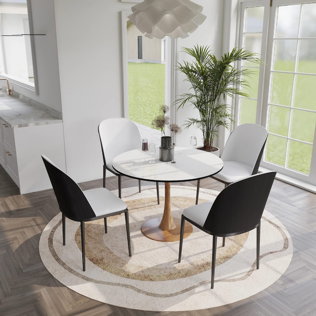 Bristol 31" Modern MDF Tabletop Round Dining Table with Natural Wood Steel Pedestal Base for Kitchen Dining Room Restaurants