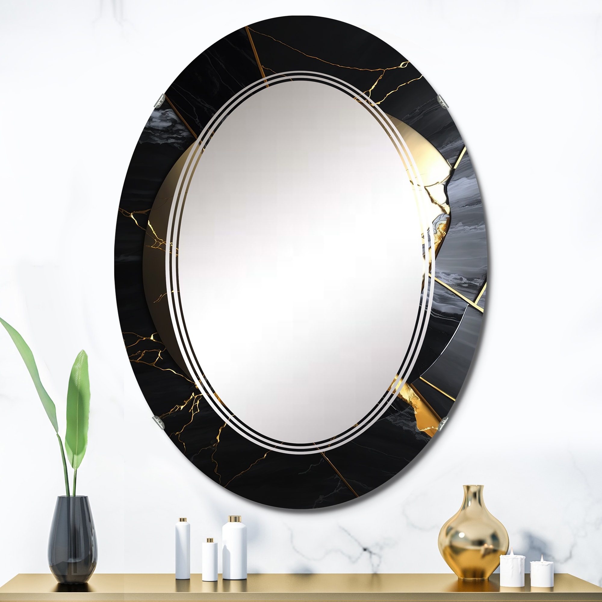 Designart 'Abstract Geode Gold III' Printed Abstract Marble Wall Mirror