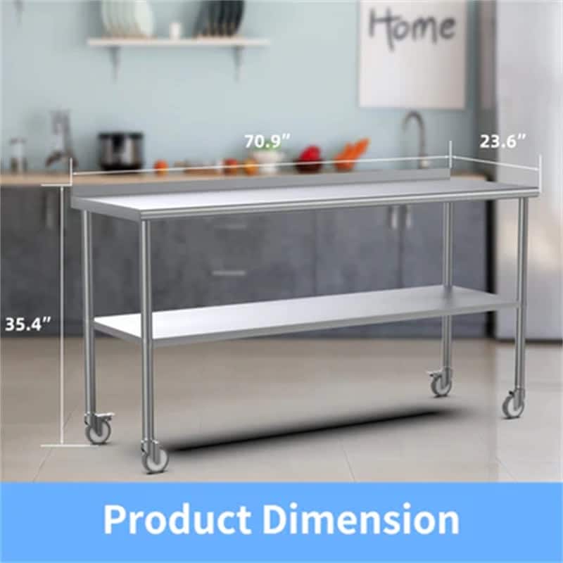 Stainless Steel Table with Backsplash & Undershelf Caster