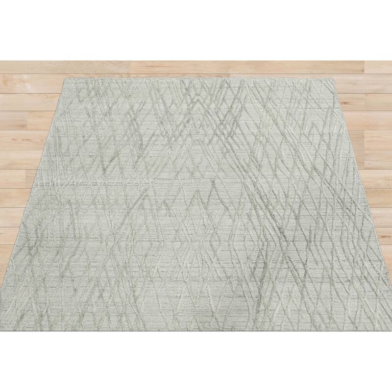 Hand Knotted Textured Gray, Tibetan Wool Modern Oriental Area Rug - 4' x 6'