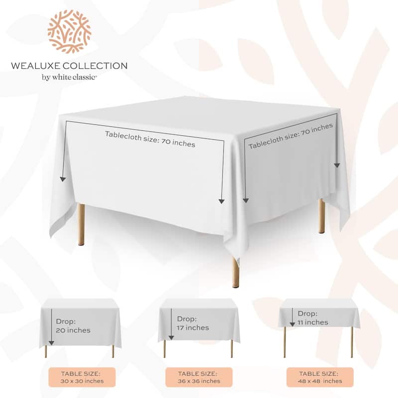 White Square Tablecloth Covers 2 Pack 200 GSM Wrinkle-Resistant Fabric