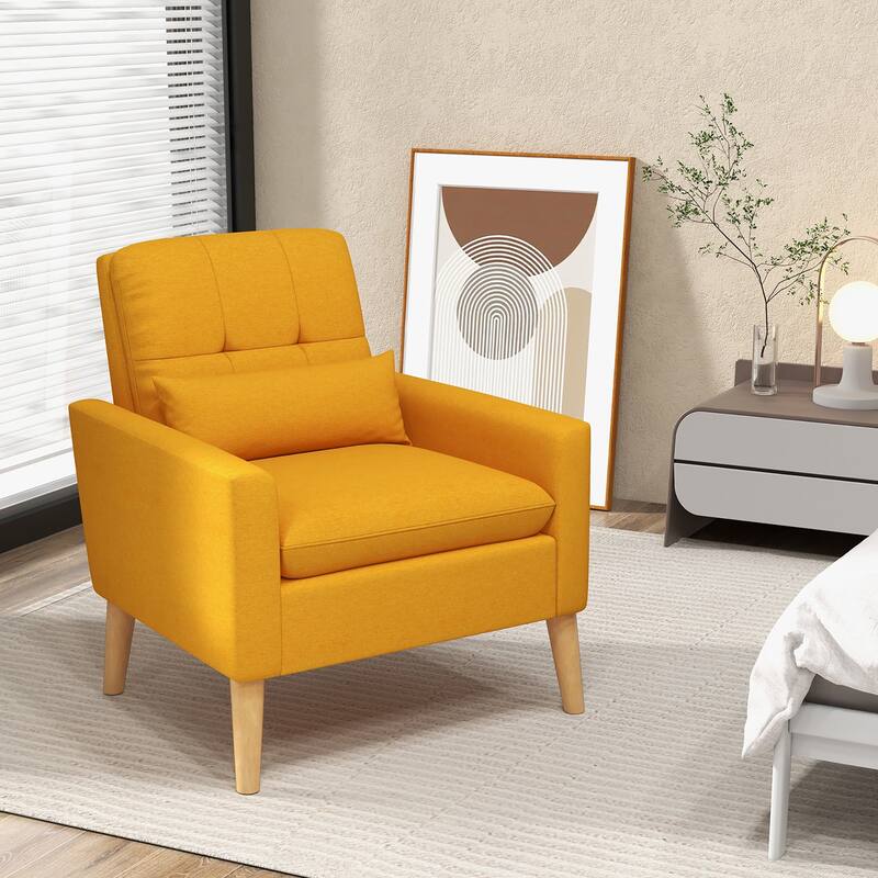 Gymax 2 PCS Mid-century Modern Accent Chair Linen Fabric Reading