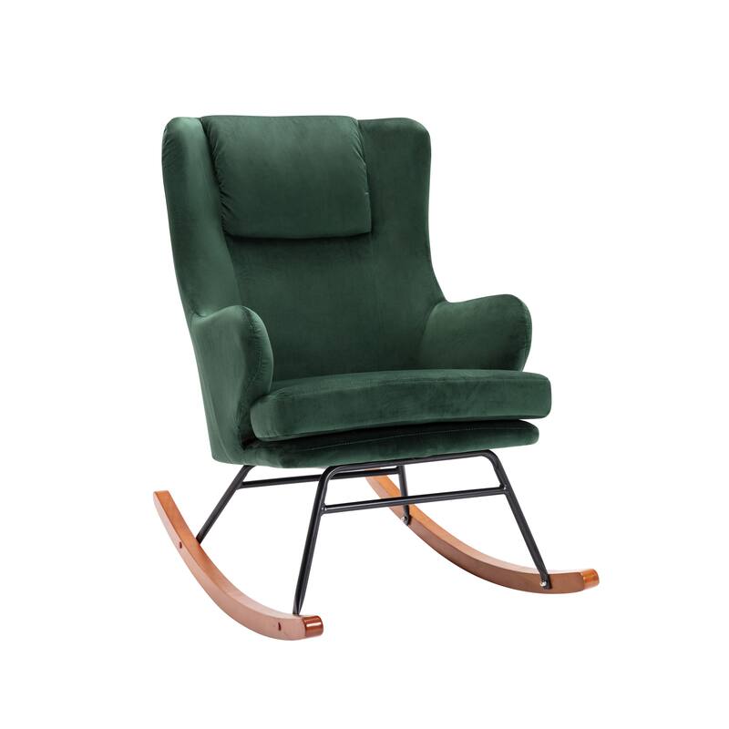 Porthos Home Dax Rocking Accent Chair, Velvet, Rubber Wood and Steel Legs - Green