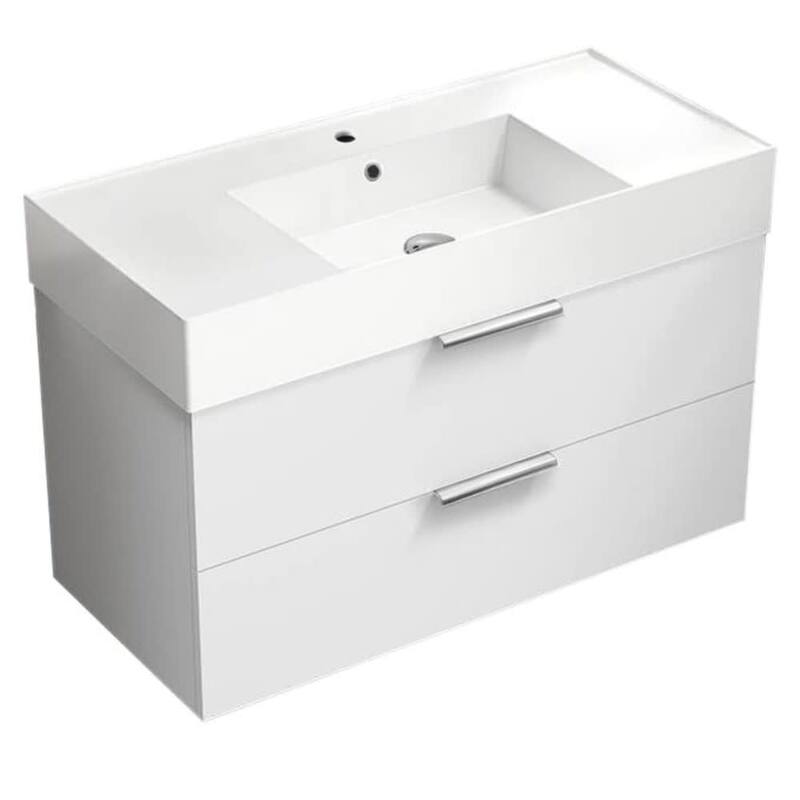 Nameeks Derin-4018-W Derin 40" Wall Mounted Single Basin Vanity Set - Glossy White / Polished Chrome - Painted