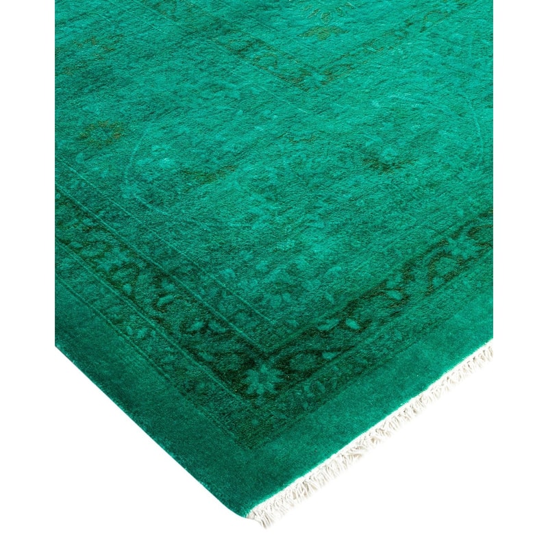 Overton Hand Knotted Wool Vintage Inspired Modern Contemporary Overdyed Green Area Rug - 10' 2" x 13' 4"