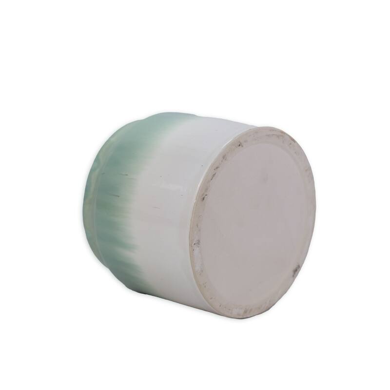 Sage & White Ceramic Planter Set of 2 - 8.5" Square Modern Plant Pots with Drainage Holes