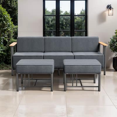 Puffin 3-Seat Outdoor Sofa with Metal Frame and 10-Inch Thick Cushions and ottomans