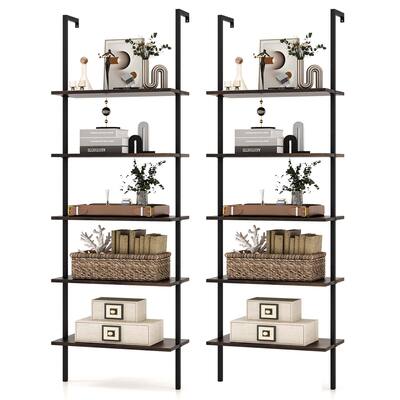 Costway 2 PCS 5 Tier Ladder Shelf 71'' Wall-Mounted Bookshelf Display - See Details