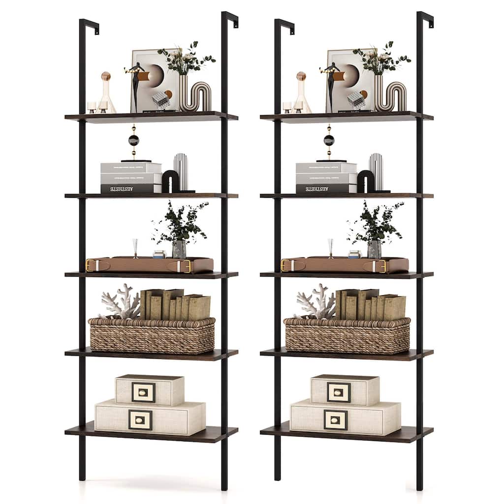 Costway 2 PCS 5 Tier Ladder Shelf 71'' Wall-Mounted Bookshelf Display - See Details