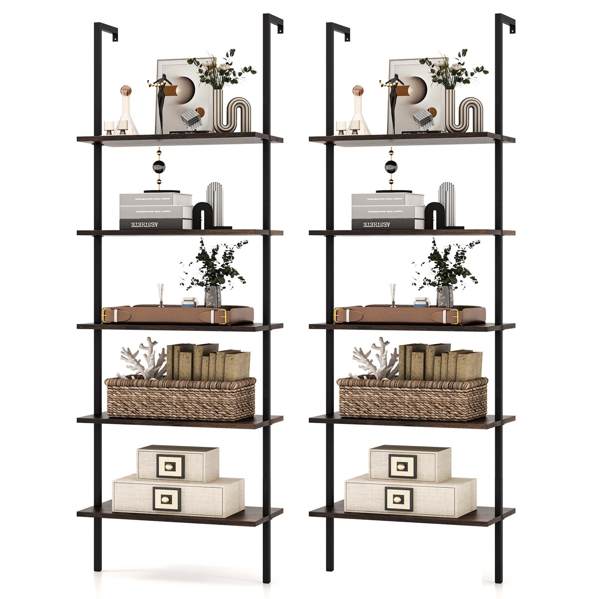 Costway 2 PCS 5 Tier Ladder Shelf 71'' Wall-Mounted Bookshelf Display - See Details
