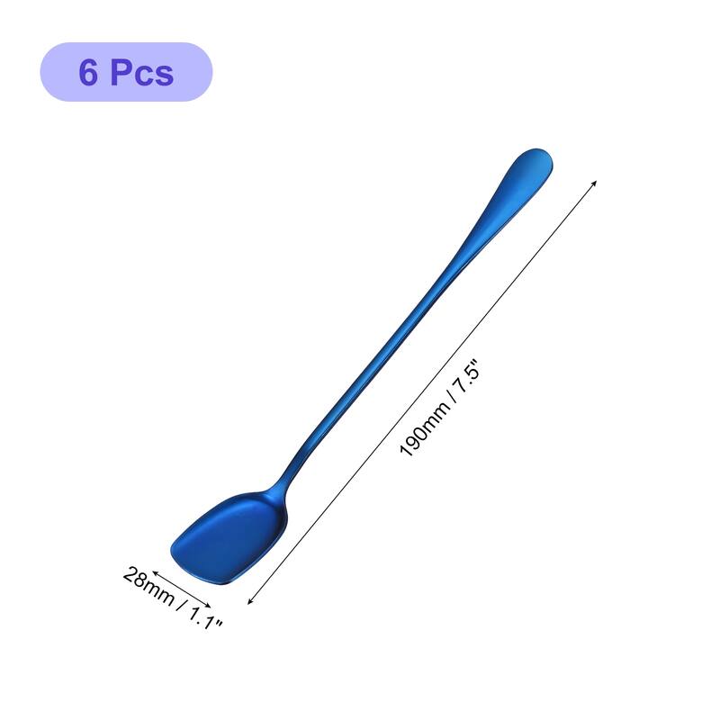 6 Pack Stainless Steel Ice Cream Spoons, 7.5-Inch Yogurt Spoons - Blue