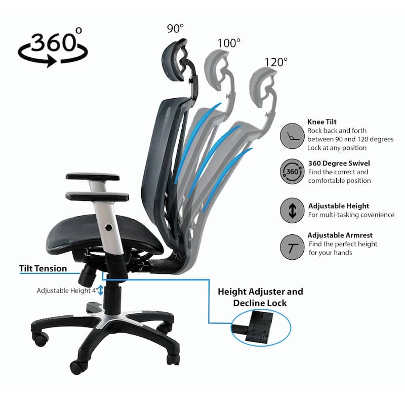 ErgoMax Office Fully Meshed Ergonomic Height Adjustable Brown Office Chair w/Armrests & Headrest, 52 Inch Max Height